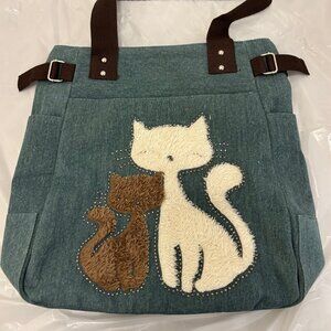 Green Canvas Cats Tote